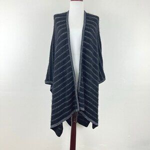 Soma Womens  Ruana Covering Wrap Black  Silver Metallic Stripes  One Size NEW